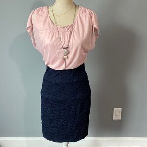 Enfocus studio pink and black lace dress